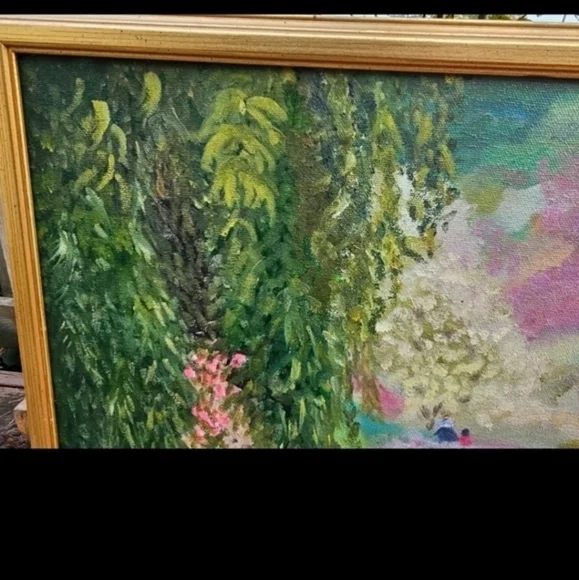 Vintage oil painting of a lily pond - Picture 4 of 11